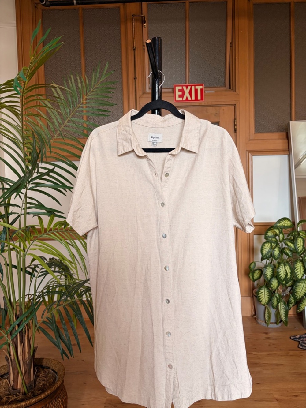 Rhythm Linen TShirt dress in Light Beige